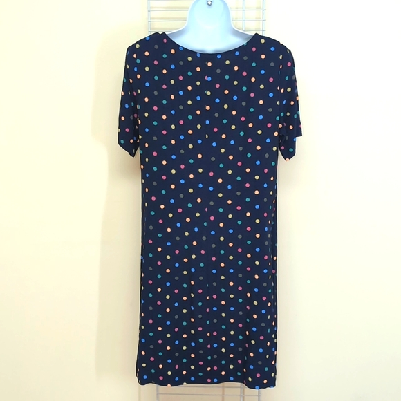 J. Jill Size 10 Petite Women's Navy Blue w/ Polka Dots Short Sleeve Shift Dress - Picture 5 of 11
